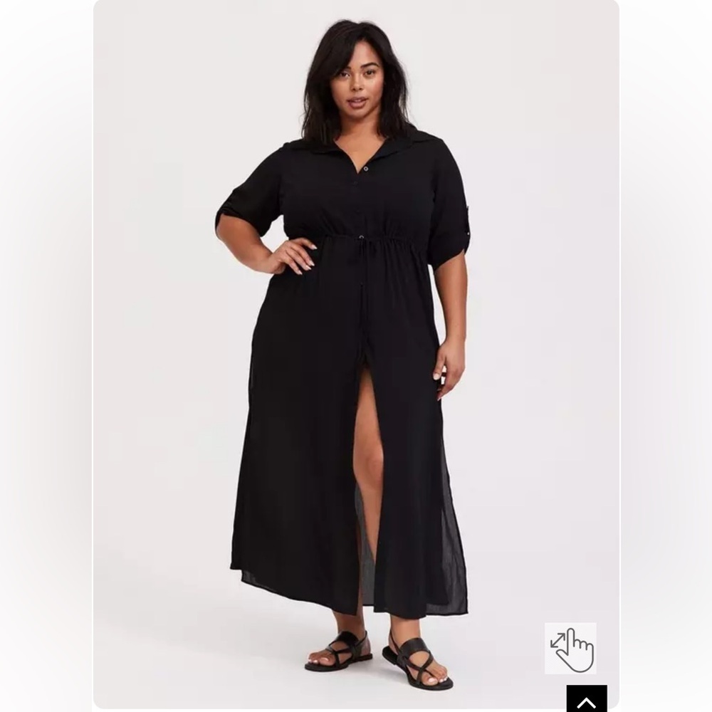 Torrid Black Maxi Crinkle swim Coverup Shirt‎ Dress Whimsigoth Sz 1 1X